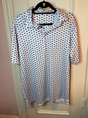 Men's White Polo with Navy Micro Print